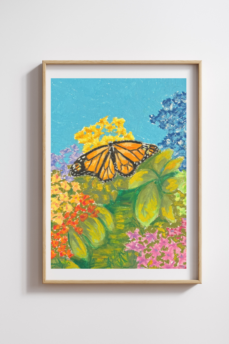 Spring Butterfly Oil Pastel Drawing