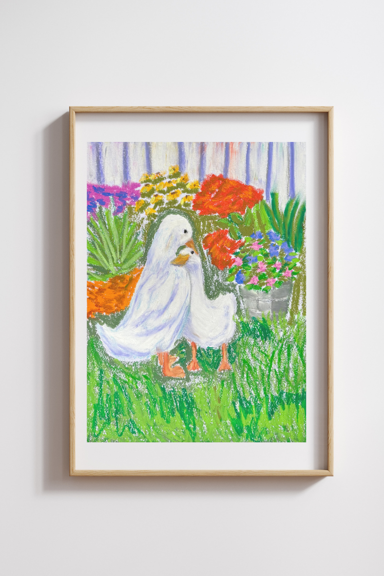 Duckies Oil Pastel Drawing